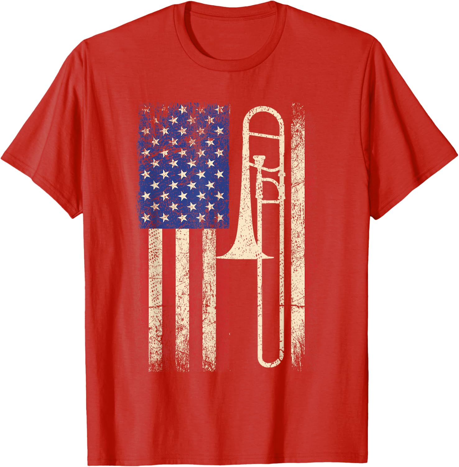 Trombone USA American Flag Shirt Jazz Music Vintage Men Tee T-Shirt