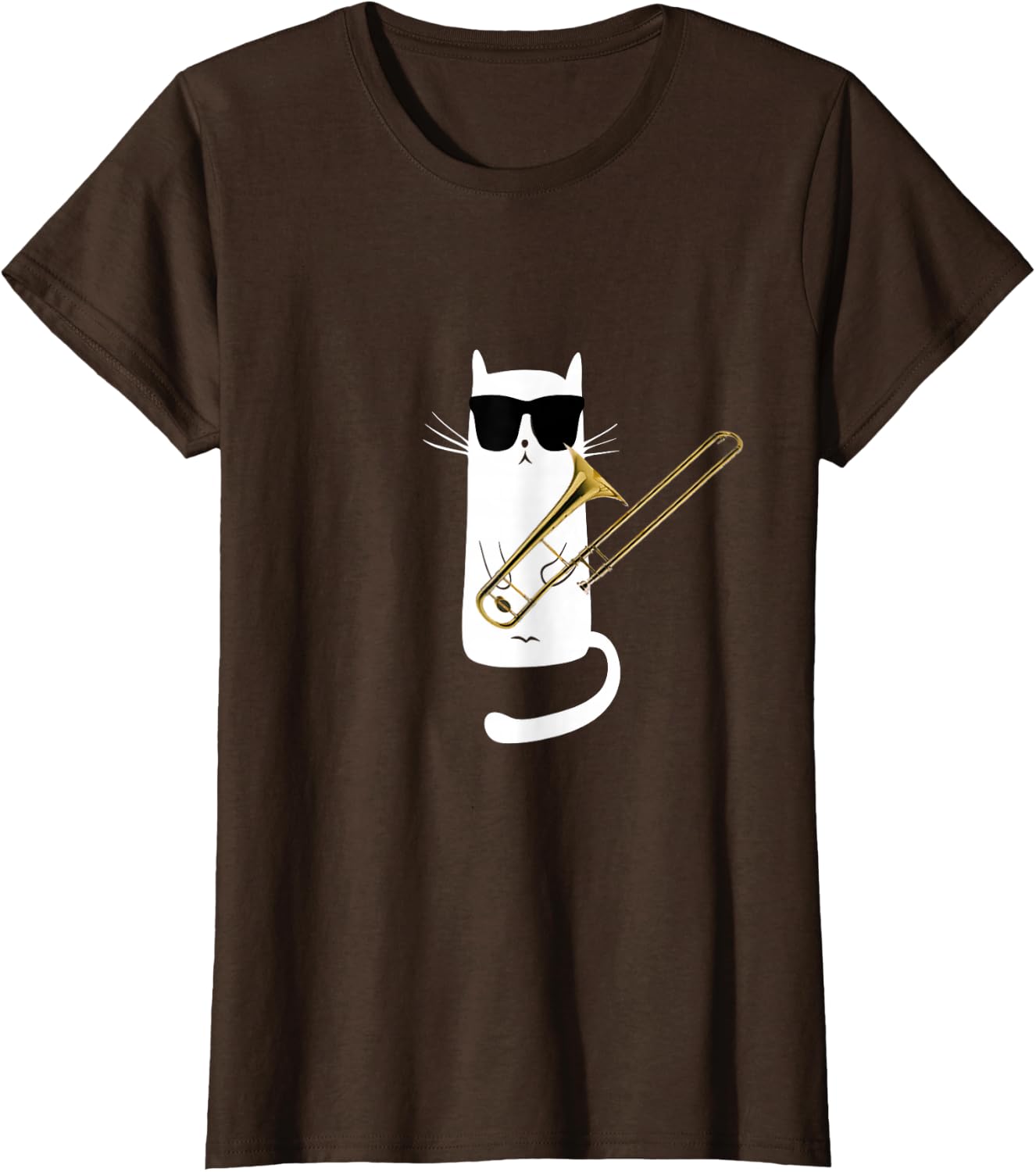 Funny Cat Wearing Sunglasses Playing Trombone T-Shirt Small