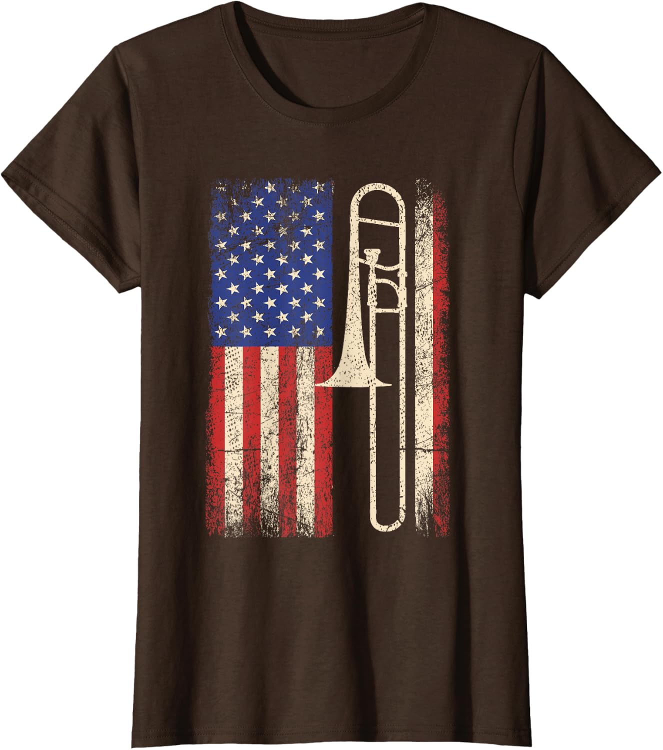 Trombone USA American Flag Shirt Jazz Music Vintage Men Tee T-Shirt