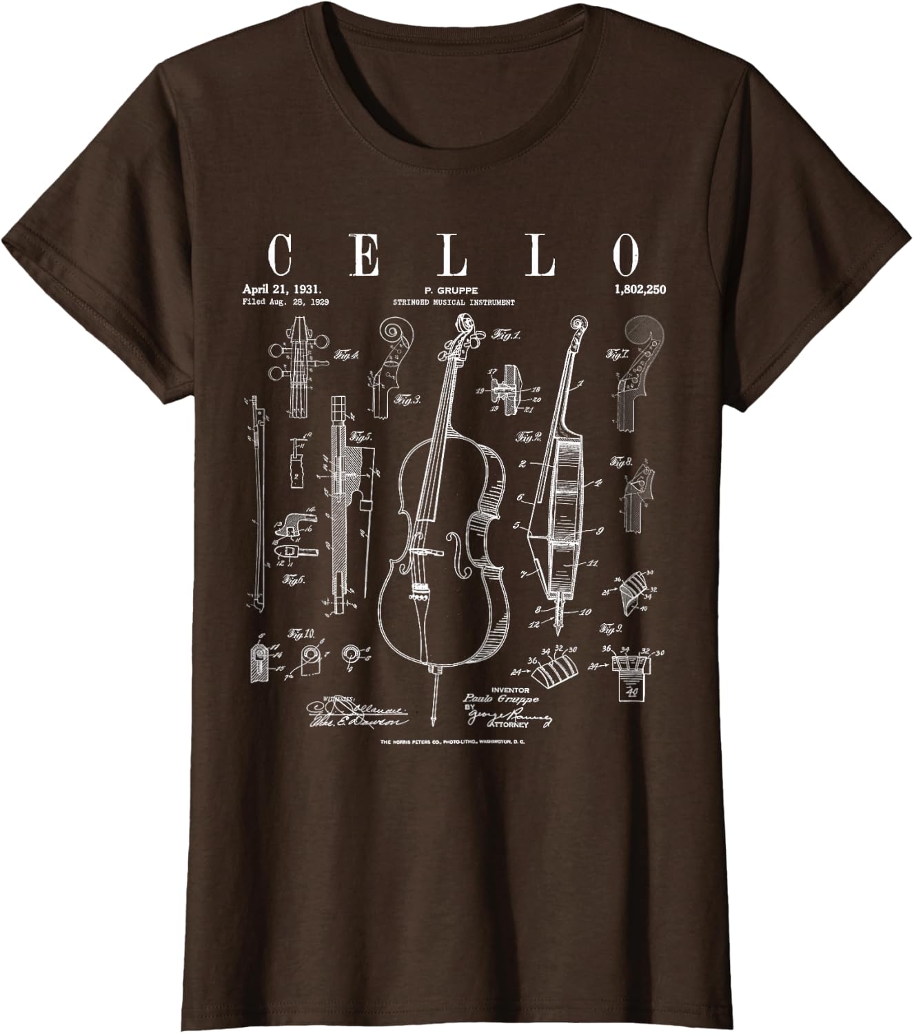 Cello Vintage Patent Cellist Drawing Print T-Shirt