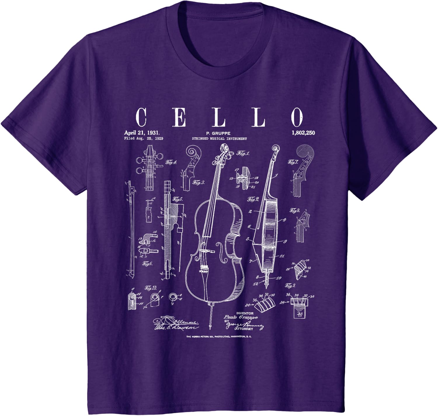 Cello Vintage Patent Cellist Drawing Print T-Shirt