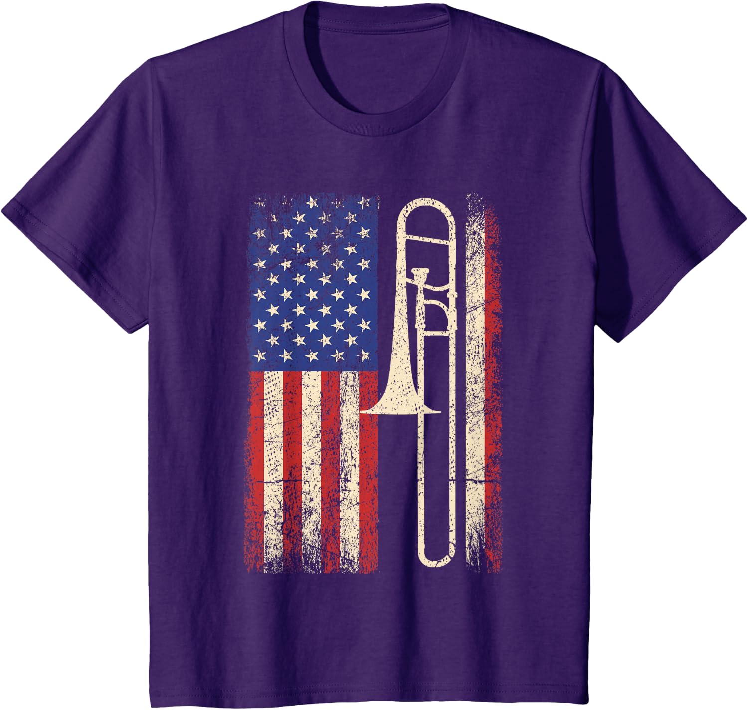 Trombone USA American Flag Shirt Jazz Music Vintage Men Tee T-Shirt
