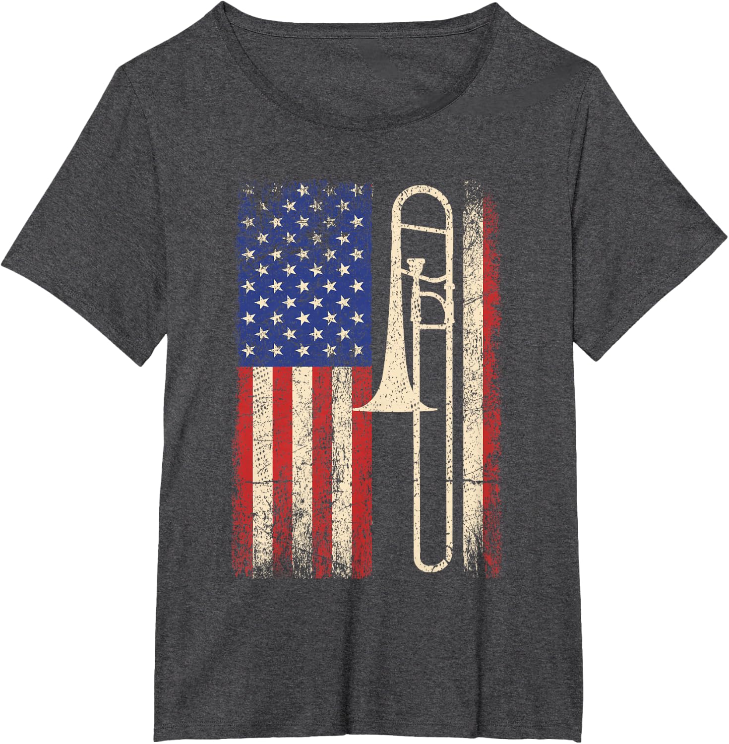 Trombone USA American Flag Shirt Jazz Music Vintage Men Tee T-Shirt