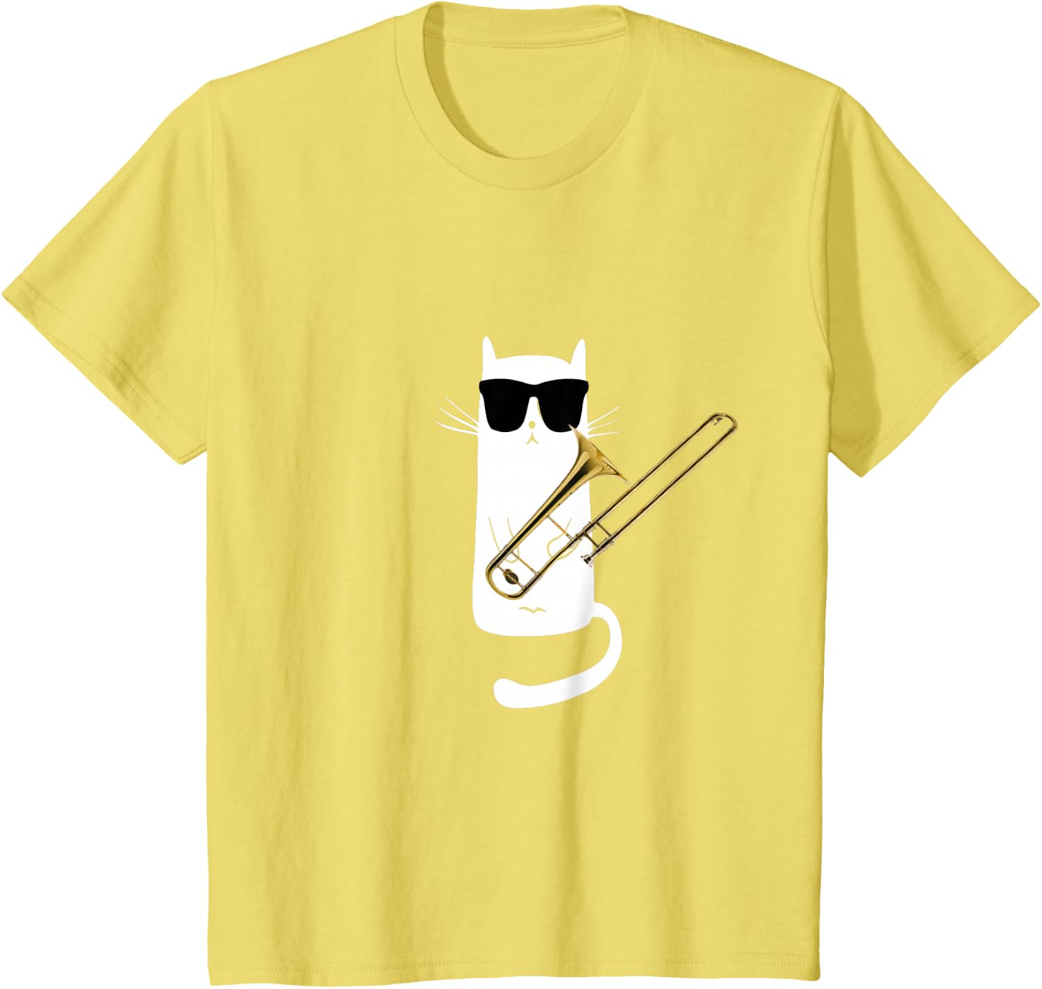 Funny Cat Wearing Sunglasses Playing Trombone T-Shirt Small