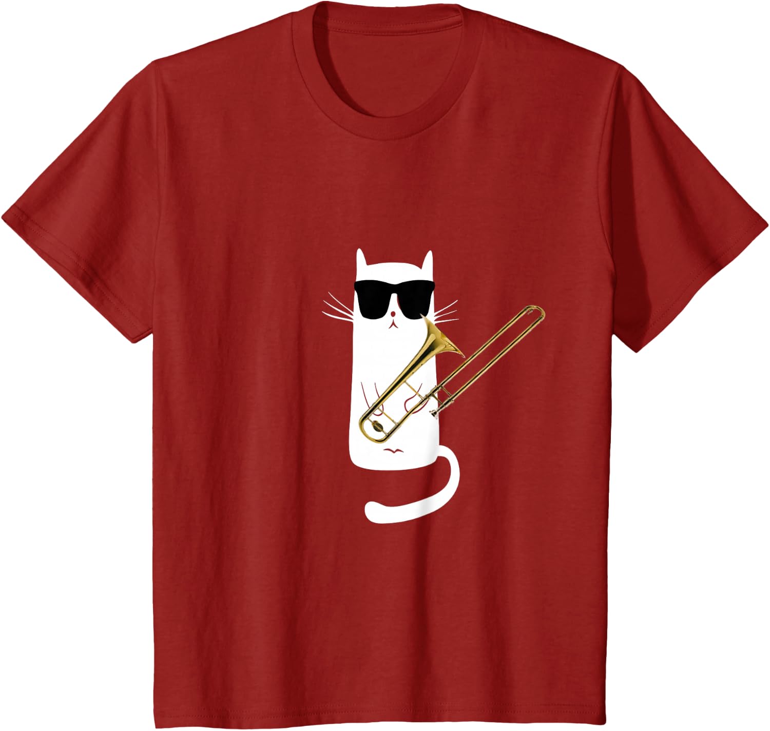 Funny Cat Wearing Sunglasses Playing Trombone T-Shirt Small