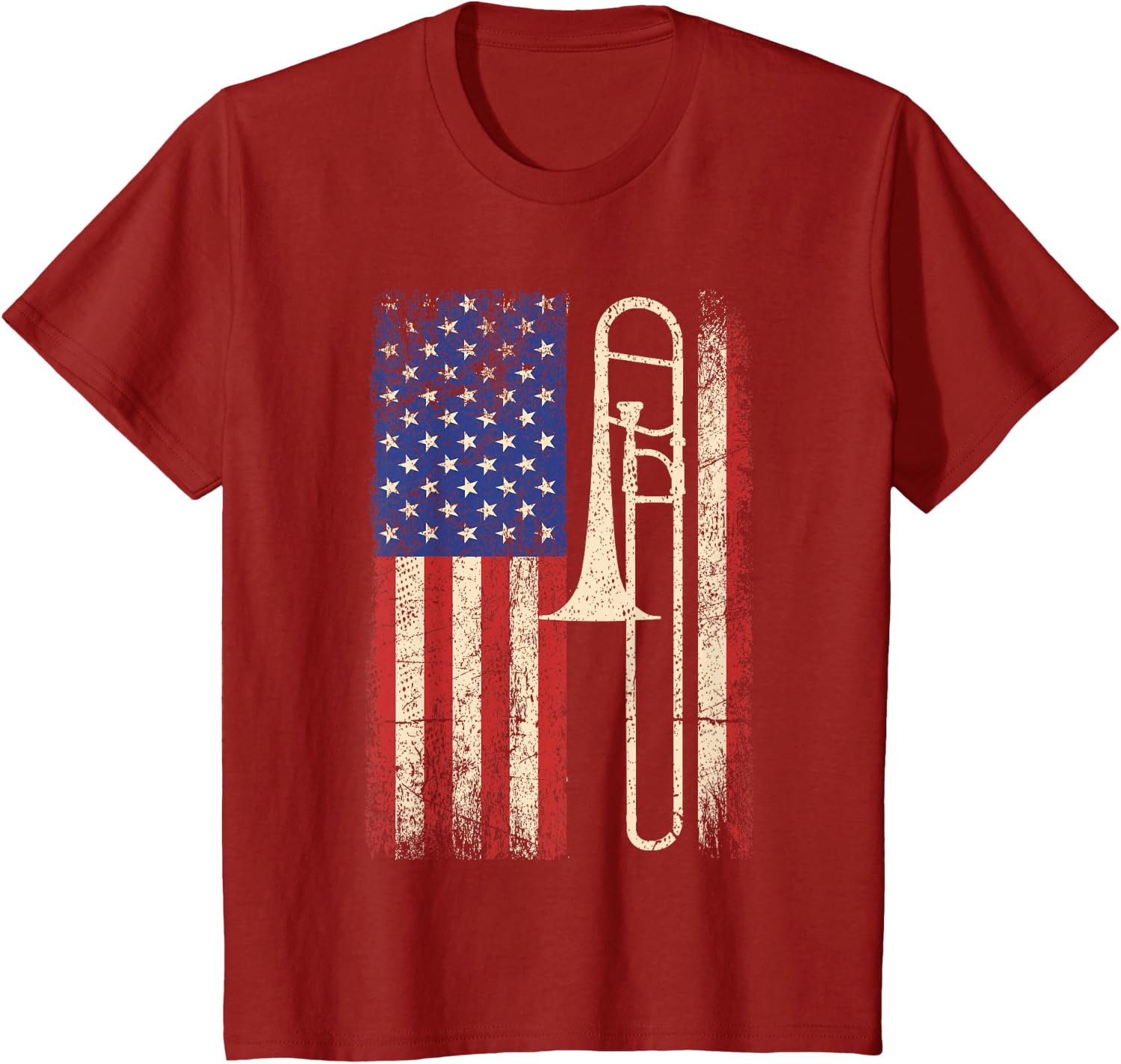 Trombone USA American Flag Shirt Jazz Music Vintage Men Tee T-Shirt