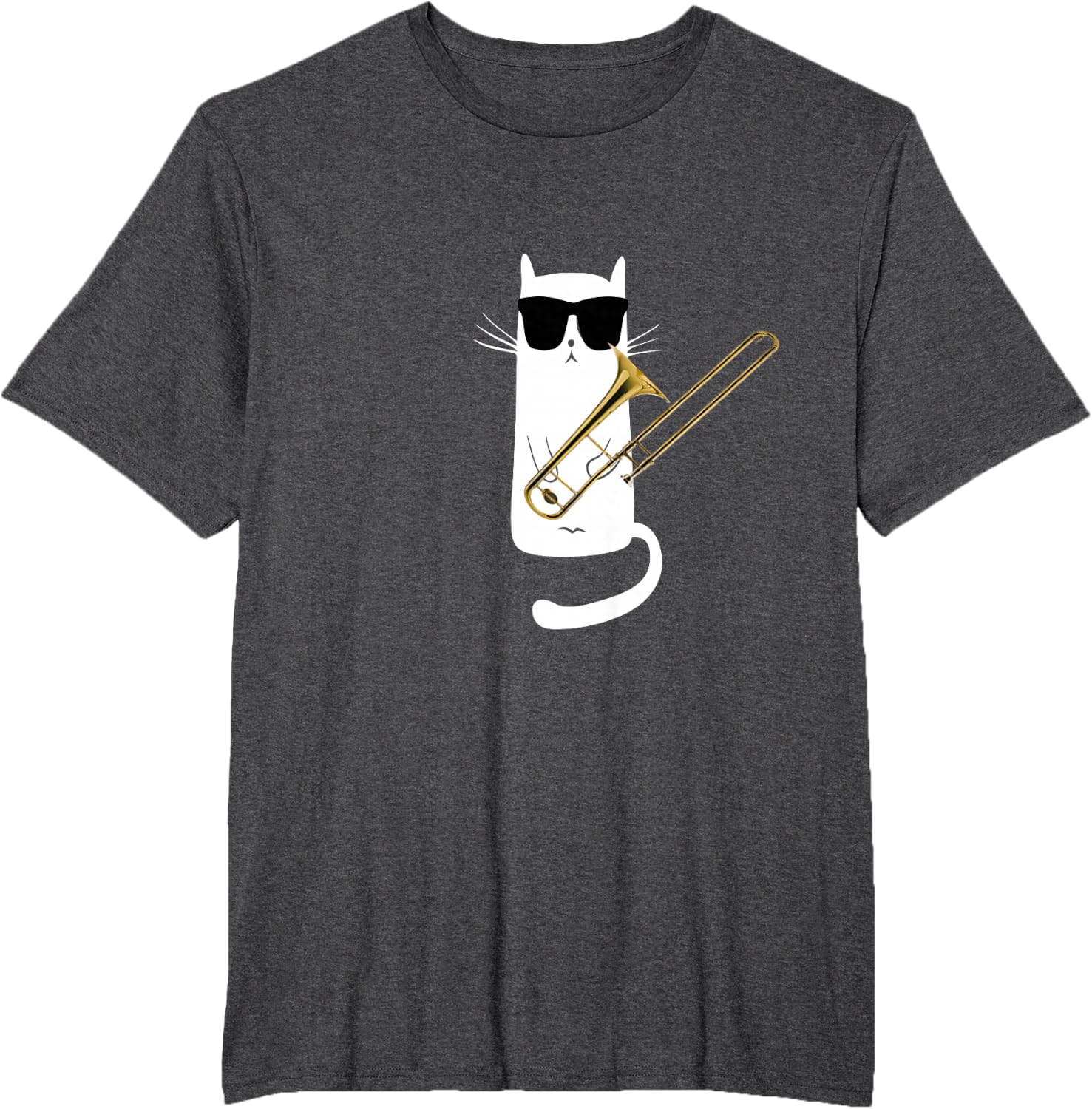 Funny Cat Wearing Sunglasses Playing Trombone T-Shirt Small