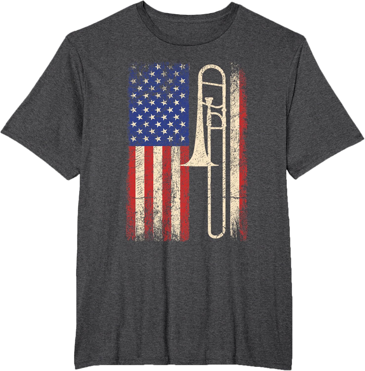 Trombone USA American Flag Shirt Jazz Music Vintage Men Tee T-Shirt