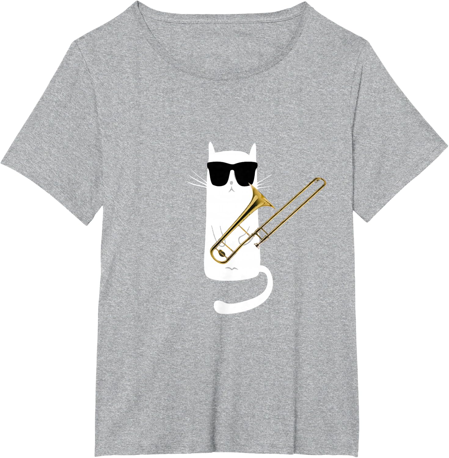 Funny Cat Wearing Sunglasses Playing Trombone T-Shirt Small