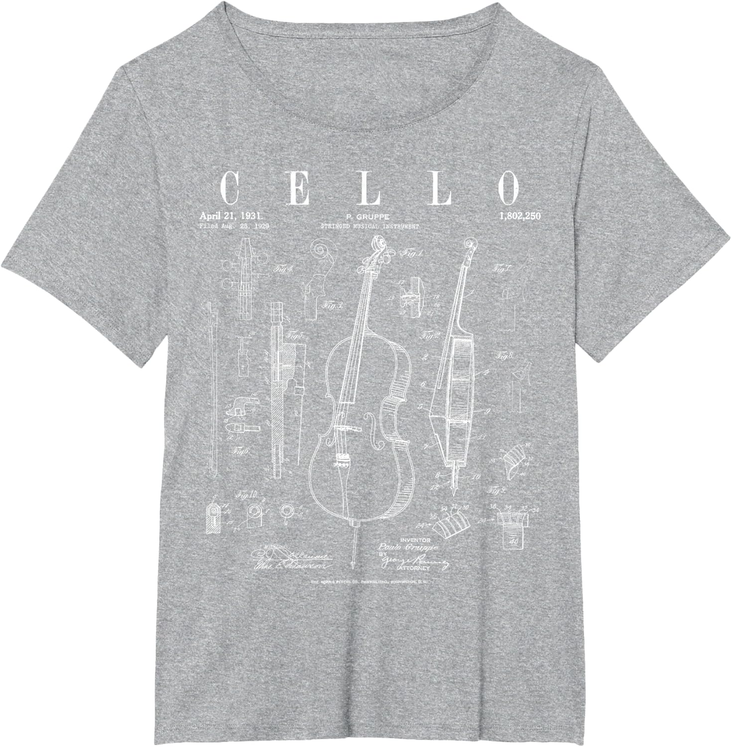 Cello Vintage Patent Cellist Drawing Print T-Shirt
