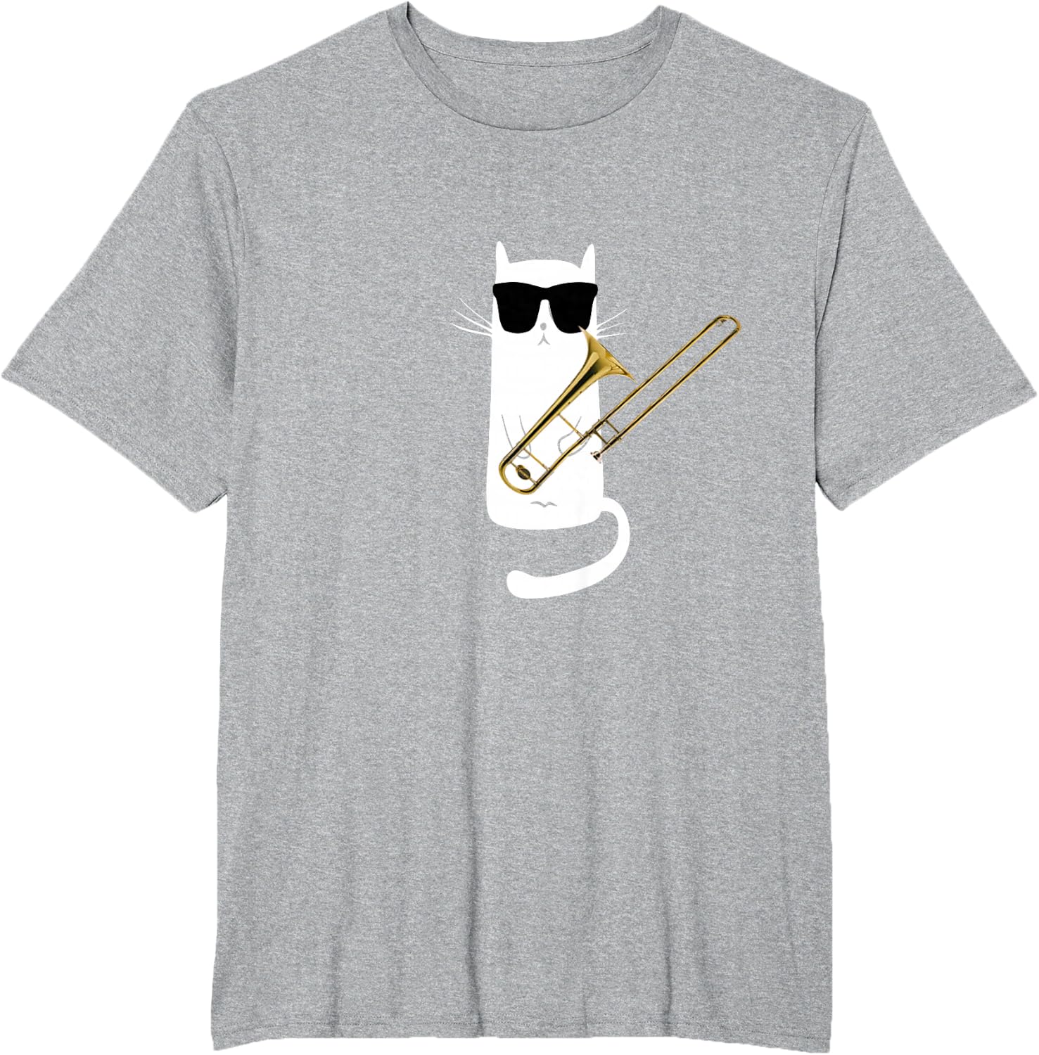 Funny Cat Wearing Sunglasses Playing Trombone T-Shirt Small