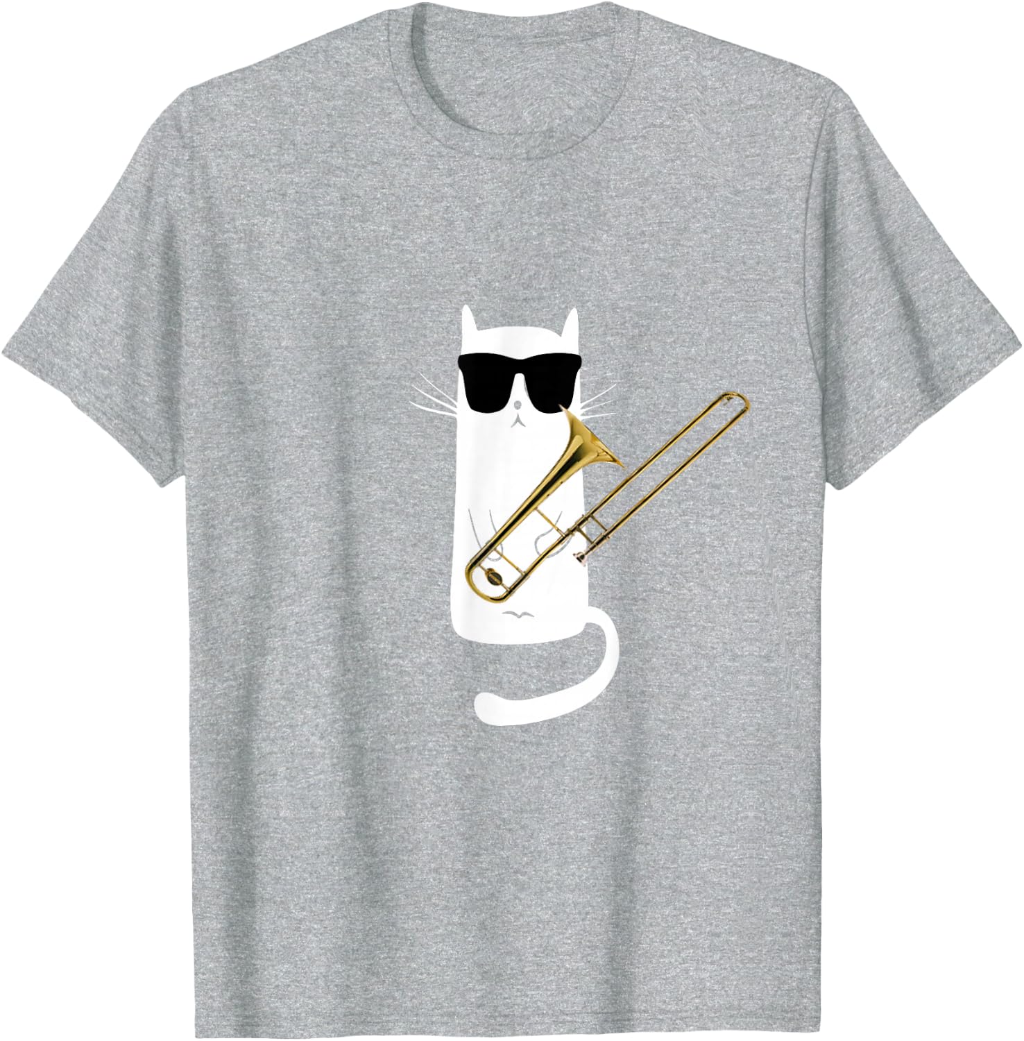 Funny Cat Wearing Sunglasses Playing Trombone T-Shirt Small