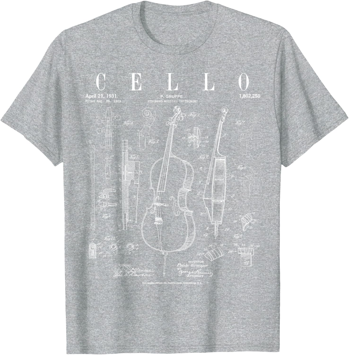 Cello Vintage Patent Cellist Drawing Print T-Shirt