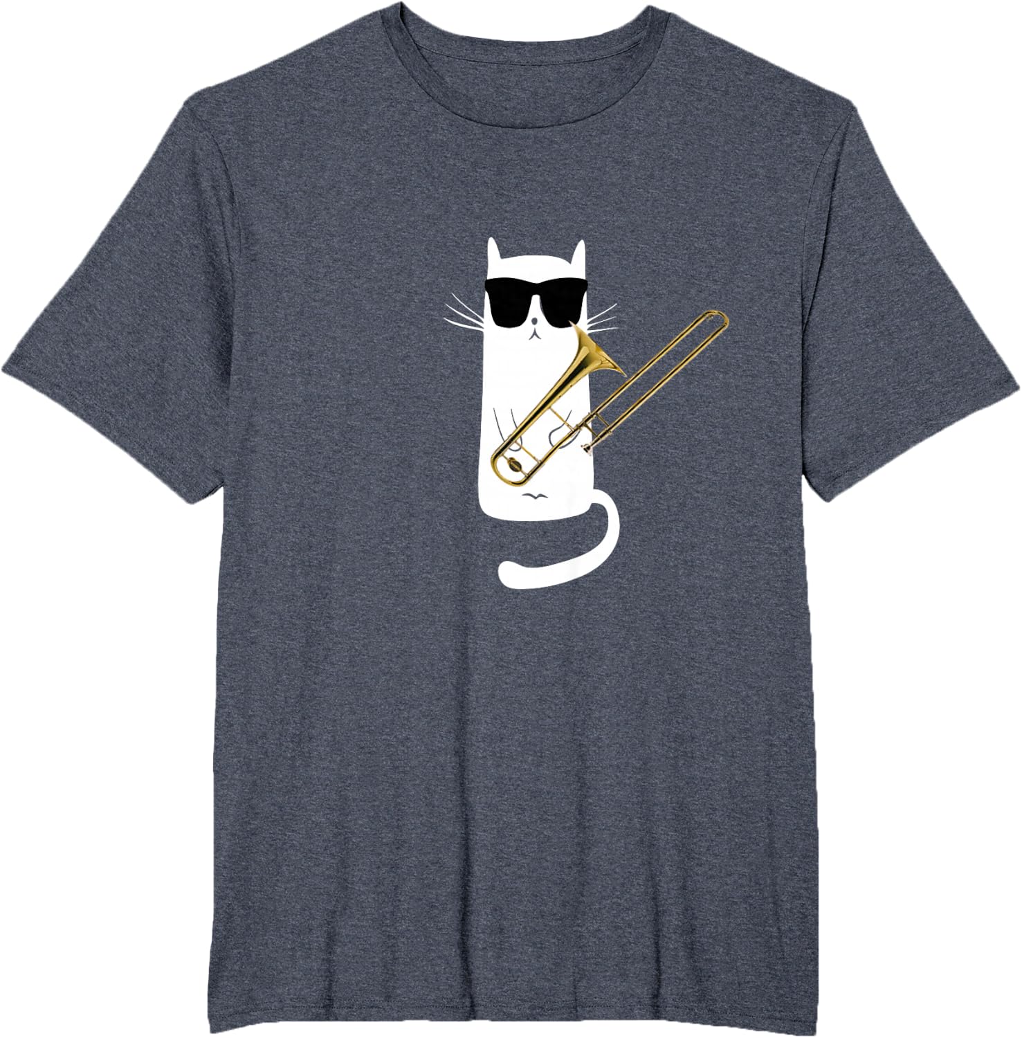 Funny Cat Wearing Sunglasses Playing Trombone T-Shirt Small