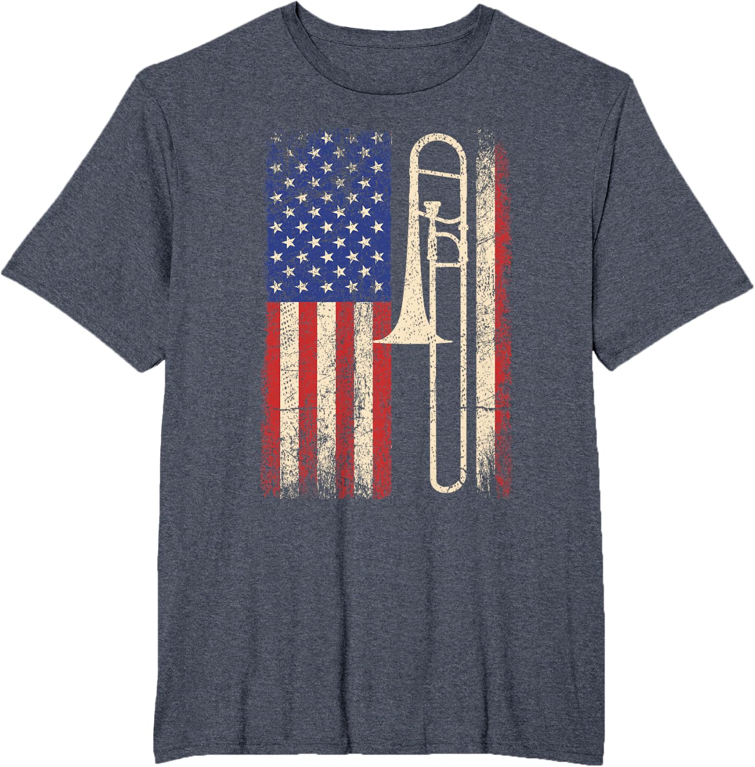 Trombone USA American Flag Shirt Jazz Music Vintage Men Tee T-Shirt